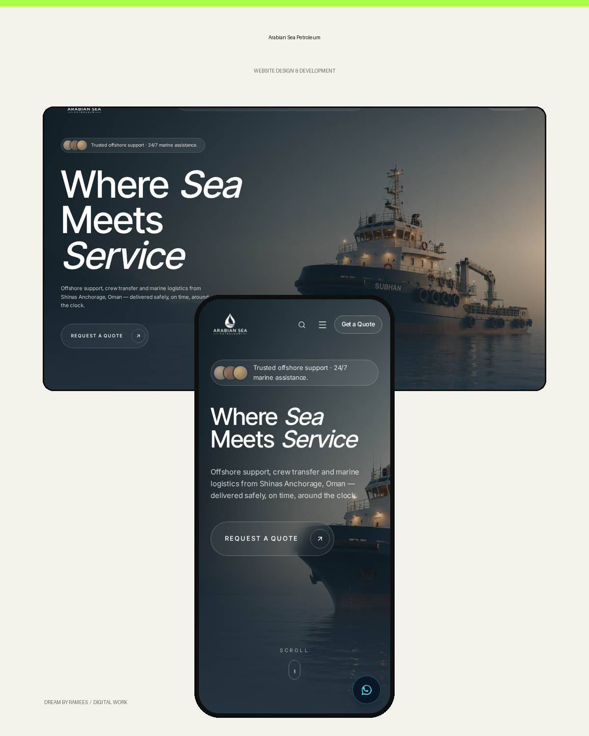 Arabian Sea Petroleum portrait website portfolio composition