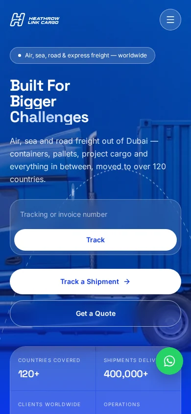 Heathrow Link Cargo · Website mobile website preview
