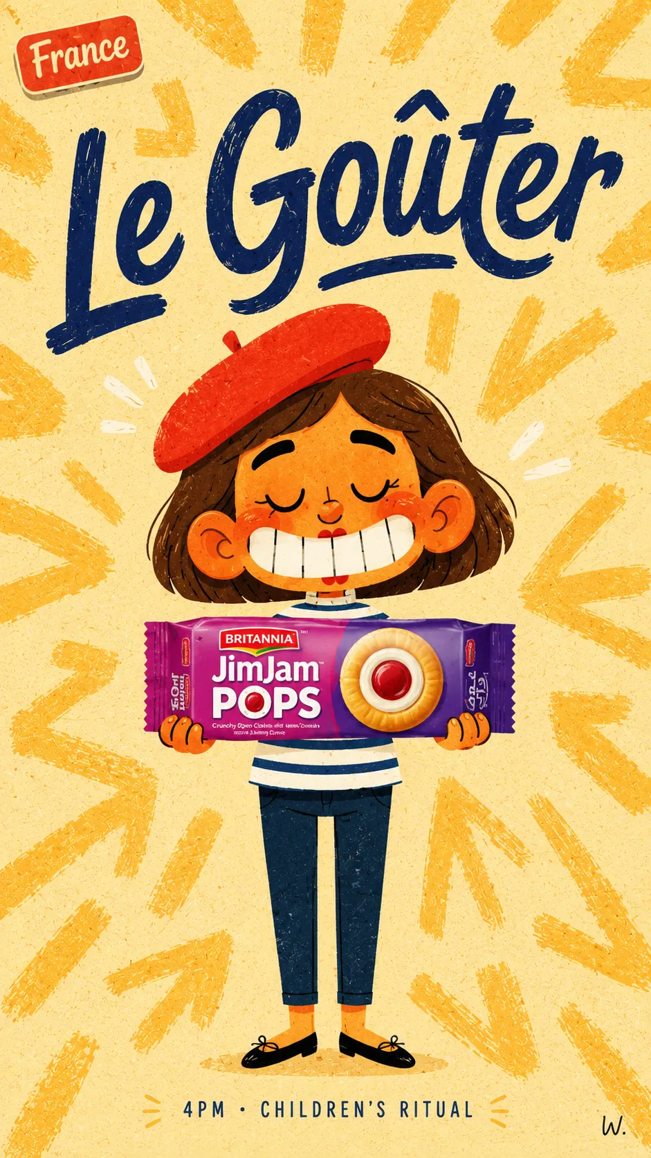 Le Goûter — 4pm children's ritual. A beret, a smile, and JimJam Pops.