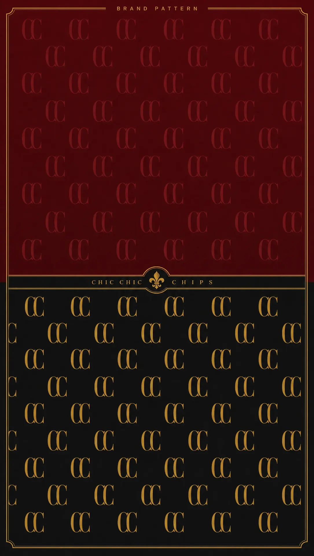 Interlocking CC monogram for foil-stamped surfaces and tissue.